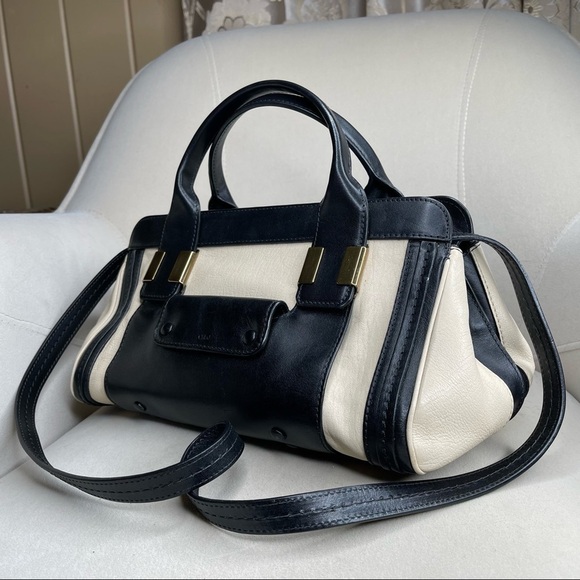 CHLOE Alice Cream & Black Leather Convertible Satchel Bag Handbag Shoulder Strap - Picture 2 of 9